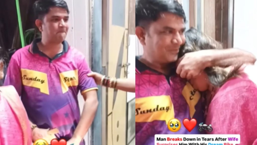 husband, wife, Video Viral, wife surprises husband his dream bike