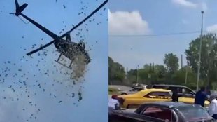 helicopter threw cash and flowers in funeral