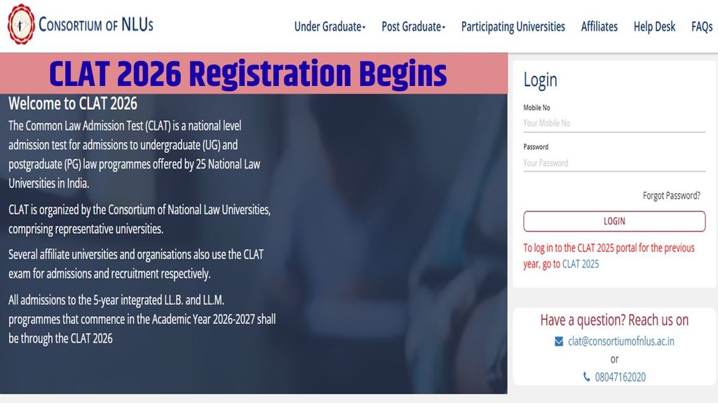CLAT 2026, CLAT Registration, NLUs, consortiumofnlus.ac.in