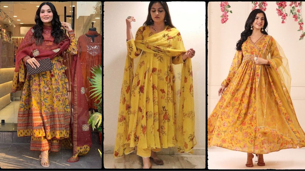 yellow floral print kurta, Floral Print Women Kurtas, yellow floral print kurta set for women