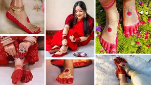 Hartalika Teej 2025 Alta Design | red color mahawar design images | Teej Special Alta Design