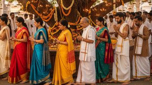Hindu devotees performing pradakshina