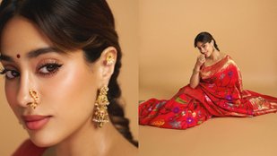 Janhvi Kapoor red silk saree style