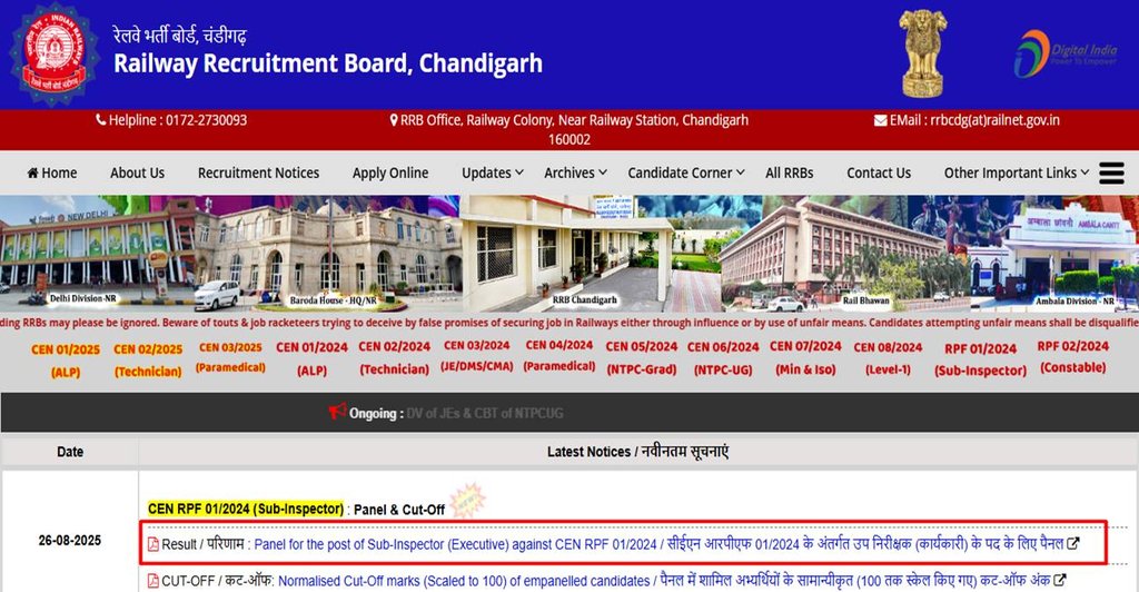RPF SI Result 2025, RPF result out, RPF Sub Inspector Result,