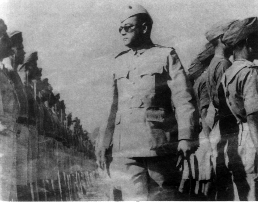 Netaji Subhash Chandra Bose inspecting and INA regiment