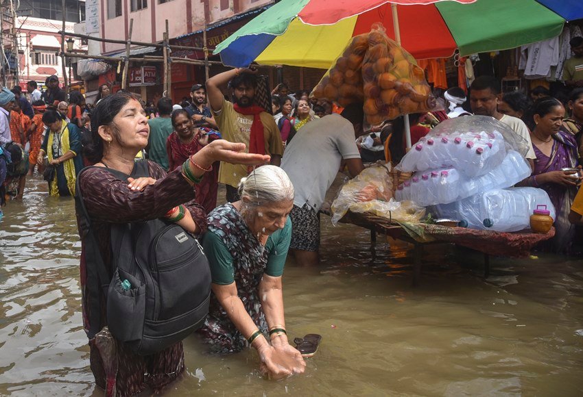 temples submerged in Varanasi