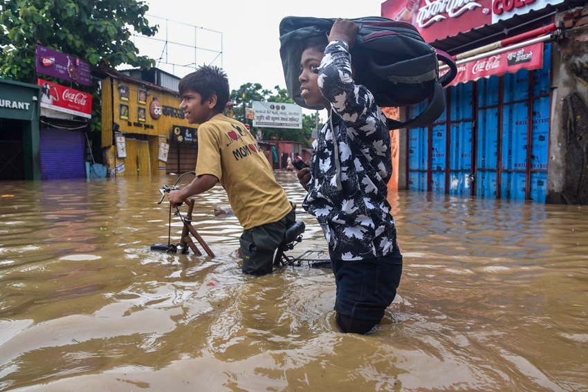 Varanasi roads and ghats flood