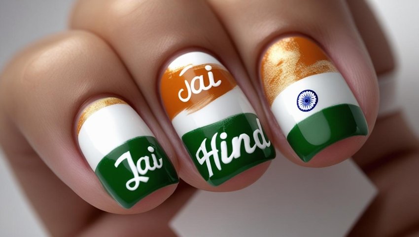 indian Flag and Jai Hind slogan in hindi nail art create image