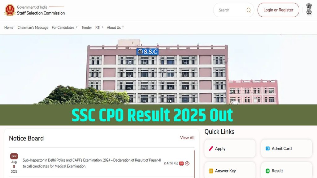 ssc result out, ssc cpo result, ssc cpo exam 2025, delhi police physical test,