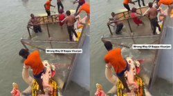 बप्पा की मूर्ति को पैर से दबाकर पानी में डुबाता दिखा शख्स, Viral Video देख फूटा यूजर्स का गुस्सा, जमकर सुनाई खरीखोटी
