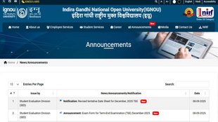 IGNOU TEE December 2025, Revised Date sheet, Examination form