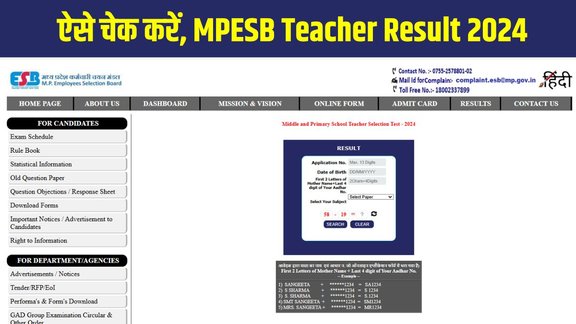 MPESB Teacher Result 2024, MP Teacher Selection Exam Result 2024, MP Primary Teacher Result 2024, MP Secondary Teacher Result 2024, MPESB Teacher Recruitment Result 2024