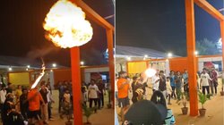 रामलीला में मुंह से आग उगलते हुए राक्षस बने कलाकार ने ली एंट्री, हो गई चूक, धू-धू कर जल उठा शरीर और पंडाल, Viral Video