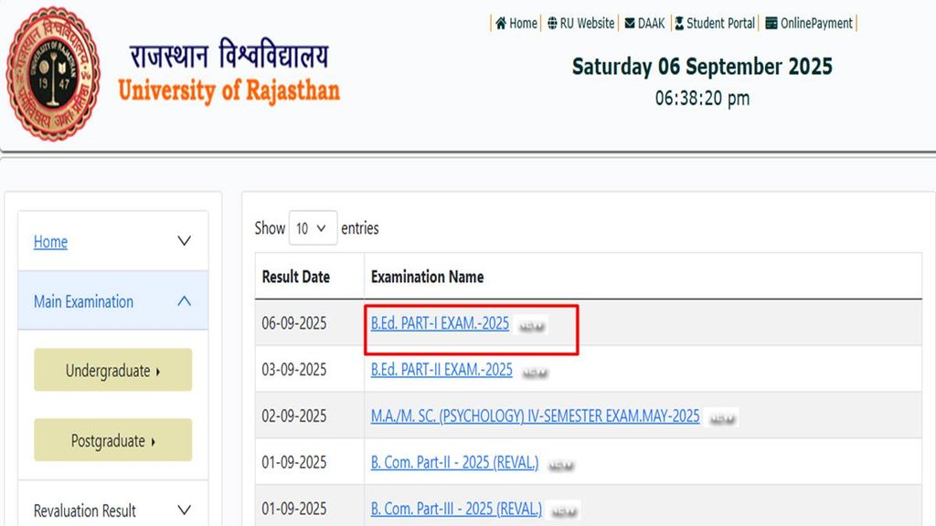 Rajasthan University, UNIRAJ, result.uniraj.ac.in, B.Ed Part 1 Result,