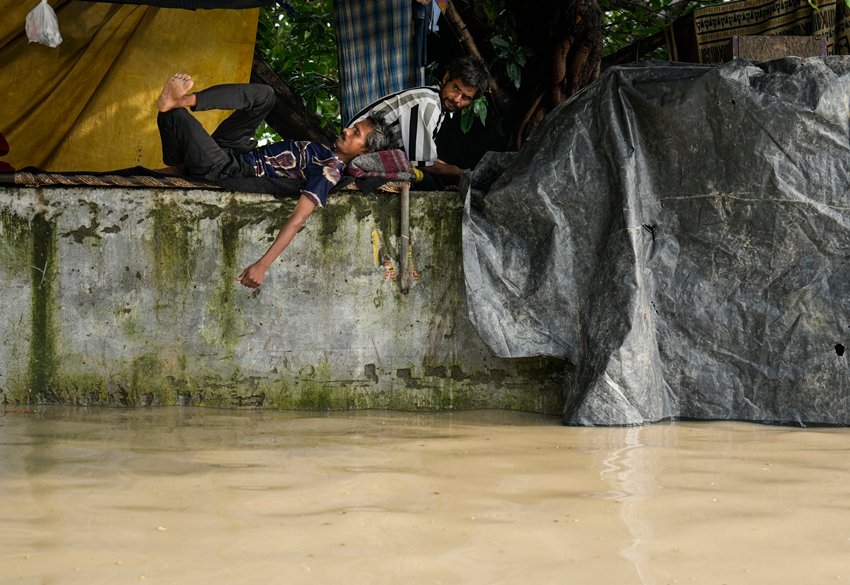 area gets flooded by the raging Yamuna river