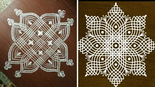 Simple rice flour rangoli designs, Rice flour rangoli designs with dots