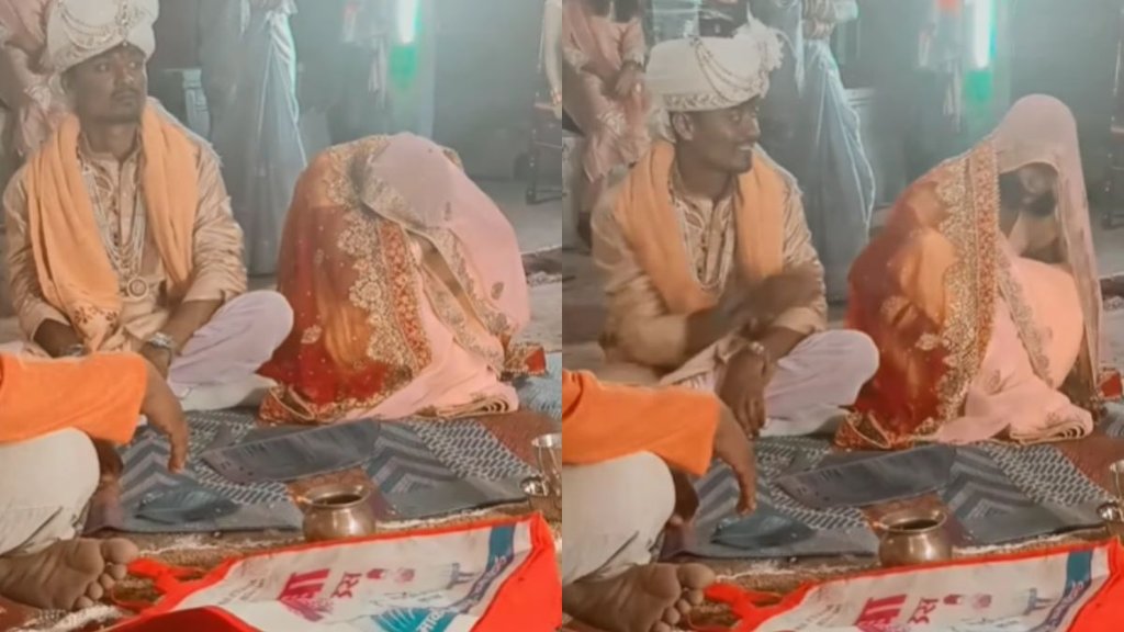 bride sleeping viral video, Indian wedding funny video, groom wakes bride