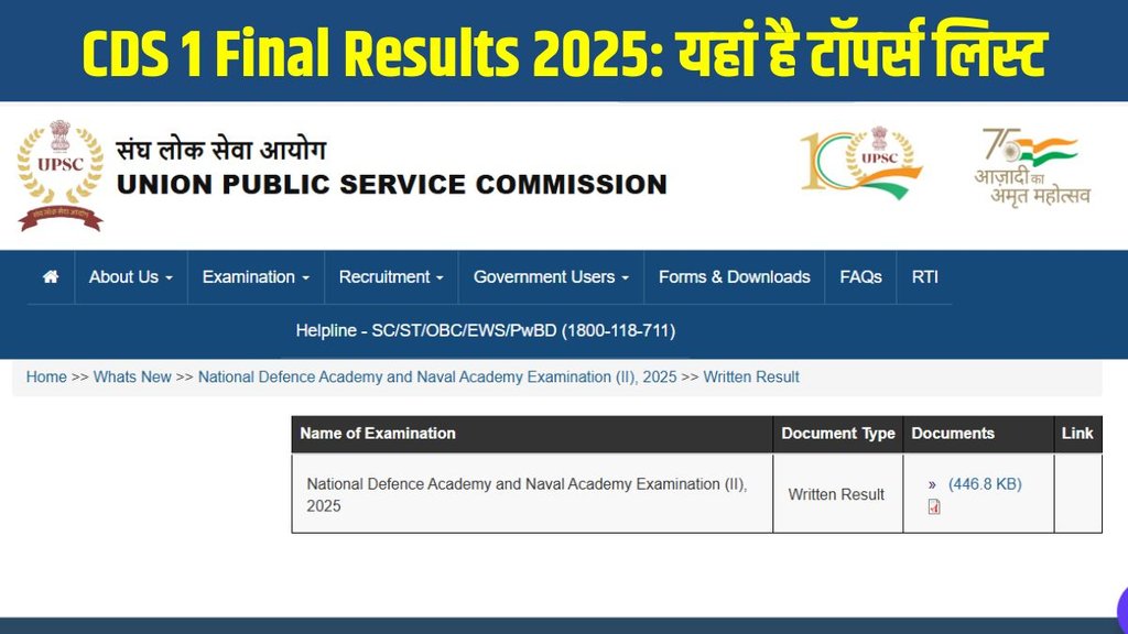 UPSC CDS 1 Result 2025, CDS 1 Final Result 2025, UPSC CDS 2025 Topper List, IMA INA AFA Selected Candidates
