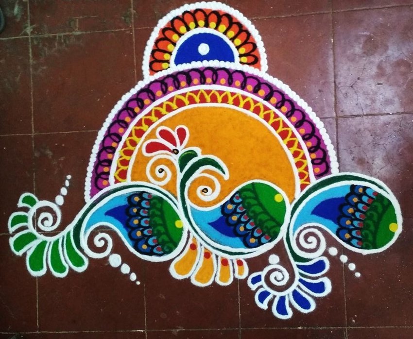 Flour and Red Earth Rangoli