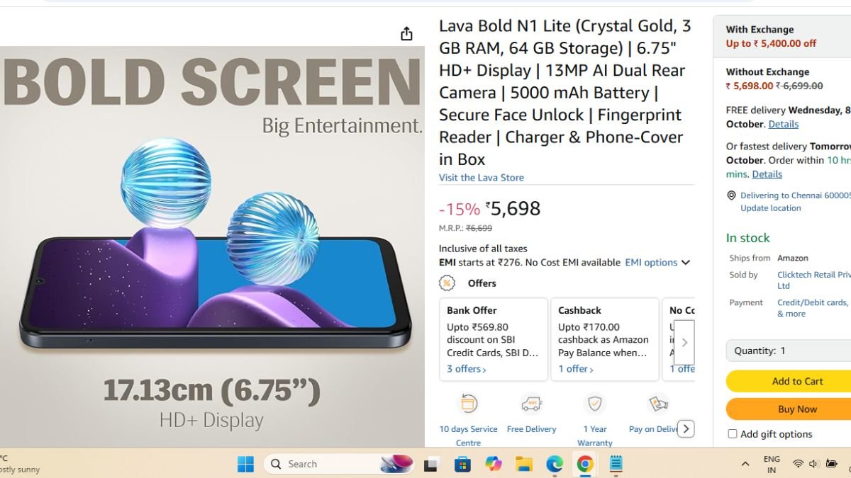 lava bold n1 lite price
