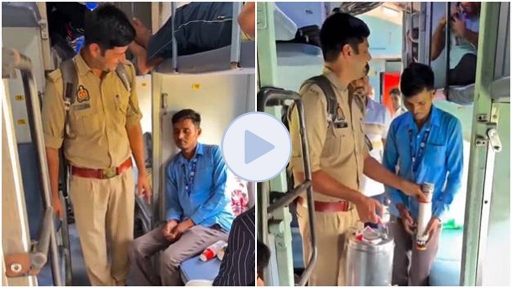 Viral Video, Trending Video, Policeman, Team Man, Tea seller, Tea sell in Train,