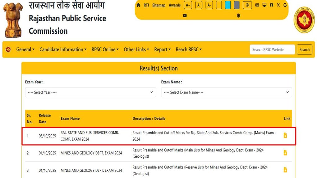 RPSC RAS Mains Result, RPSC RAS Main Exam 2024,