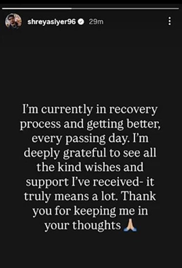 Shreyas Iyer Instagram message after injury, Shreyas Iyer Instagram message, Shreyas Iyer injury