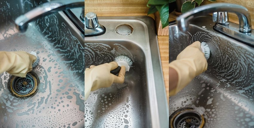 cleaning kitchen sink