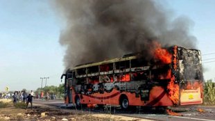 Jaisalmer bus fire, moving bus catches fire, Rajasthan accident,