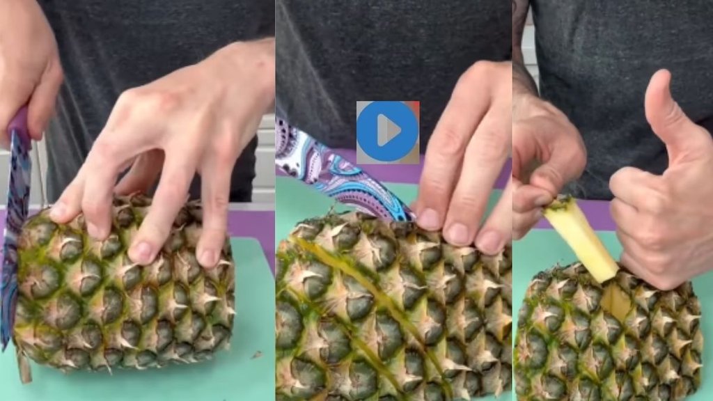 pineapple viral video, pineapple cut trick, viral video
