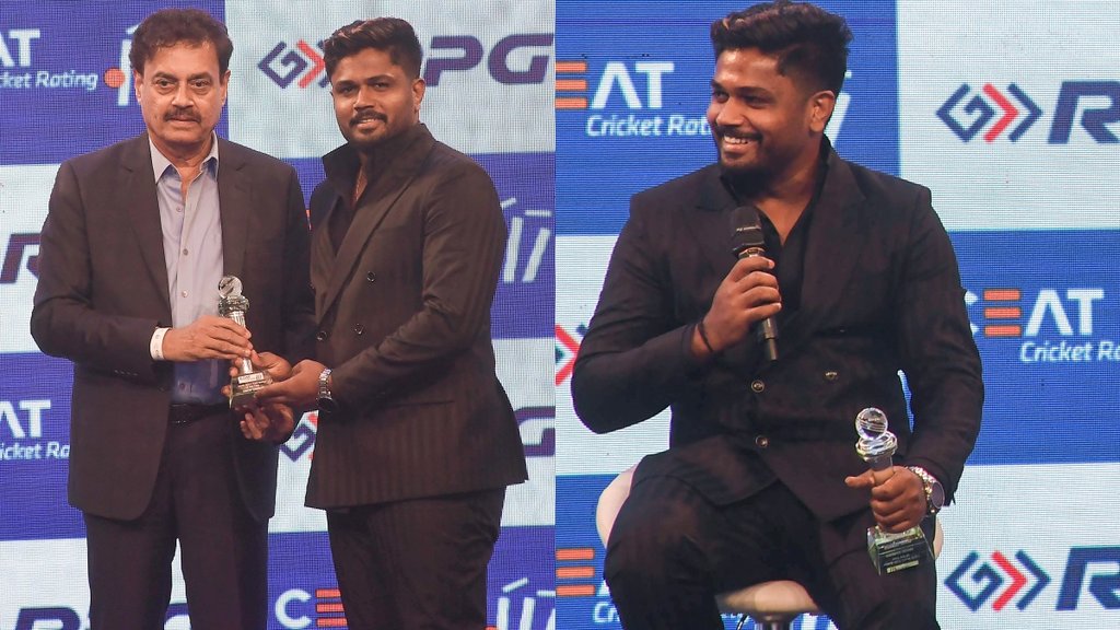 Sanju Samson express pain with smile says ready to even bowl award function t20 cricketer of the year, Ceat Awards 2025, Sanju Samson CEAT Awards