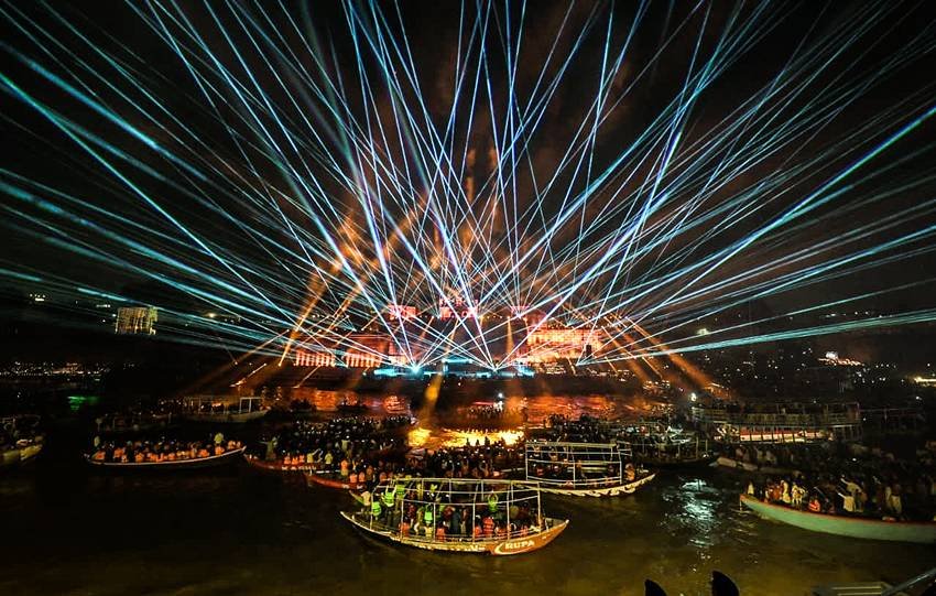 Varanasi Dev Deepawali Ghats Aerial View