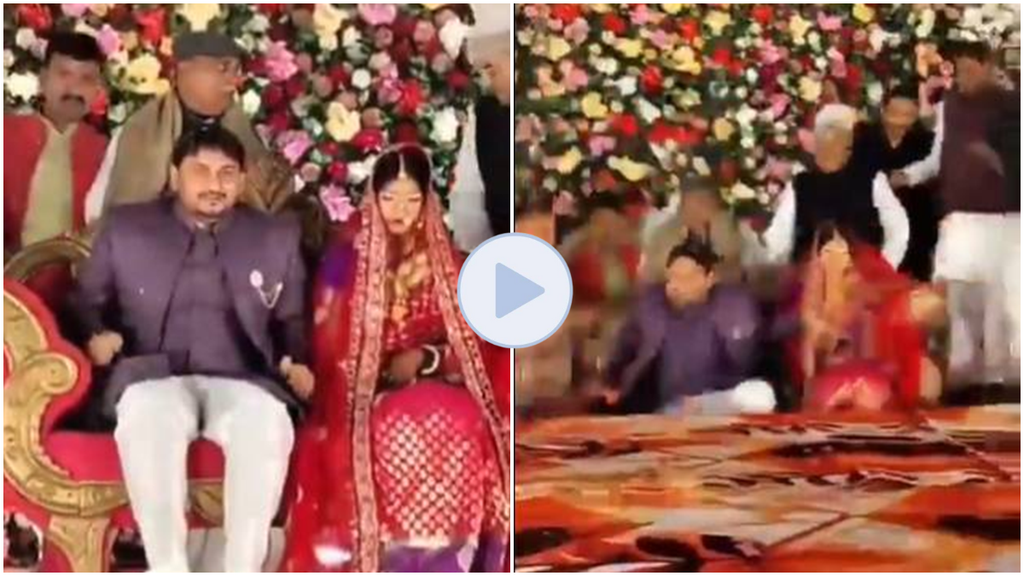 Viral Video, Video Viral, BJP Leader, wedding Stage broken, Groom and Bride fall down, trending Video, bjp district president,