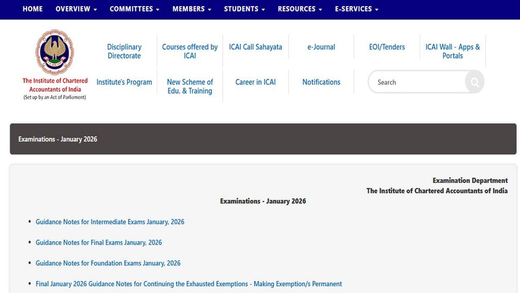 ICAI, CA January 2026 Exam, ICAI Jan 2026 Registration,