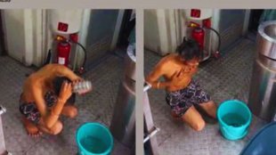Indian railways, Man takes bath inside moving train
