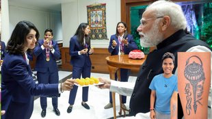 PM Narendra Modi Asks Deepti Sharma Hanuman Ji Tattoo Secret Harleen Deol Asks skin care Routine face glow Watch Video