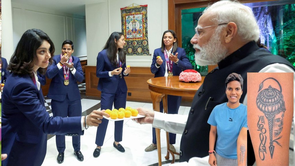 PM Narendra Modi Asks Deepti Sharma Hanuman Ji Tattoo Secret Harleen Deol Asks skin care Routine face glow Watch Video