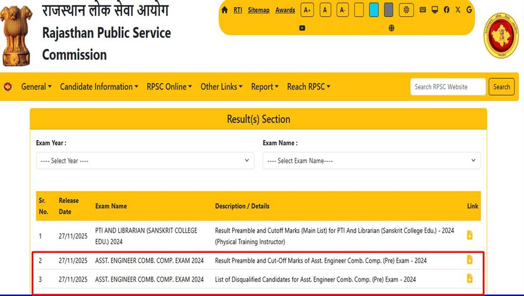 RPSC AE Result Out, rpsc.rajasthan.gov.in, Rajasthan Public Service commission, RPSC Online, Assistant Engineer Prelims,