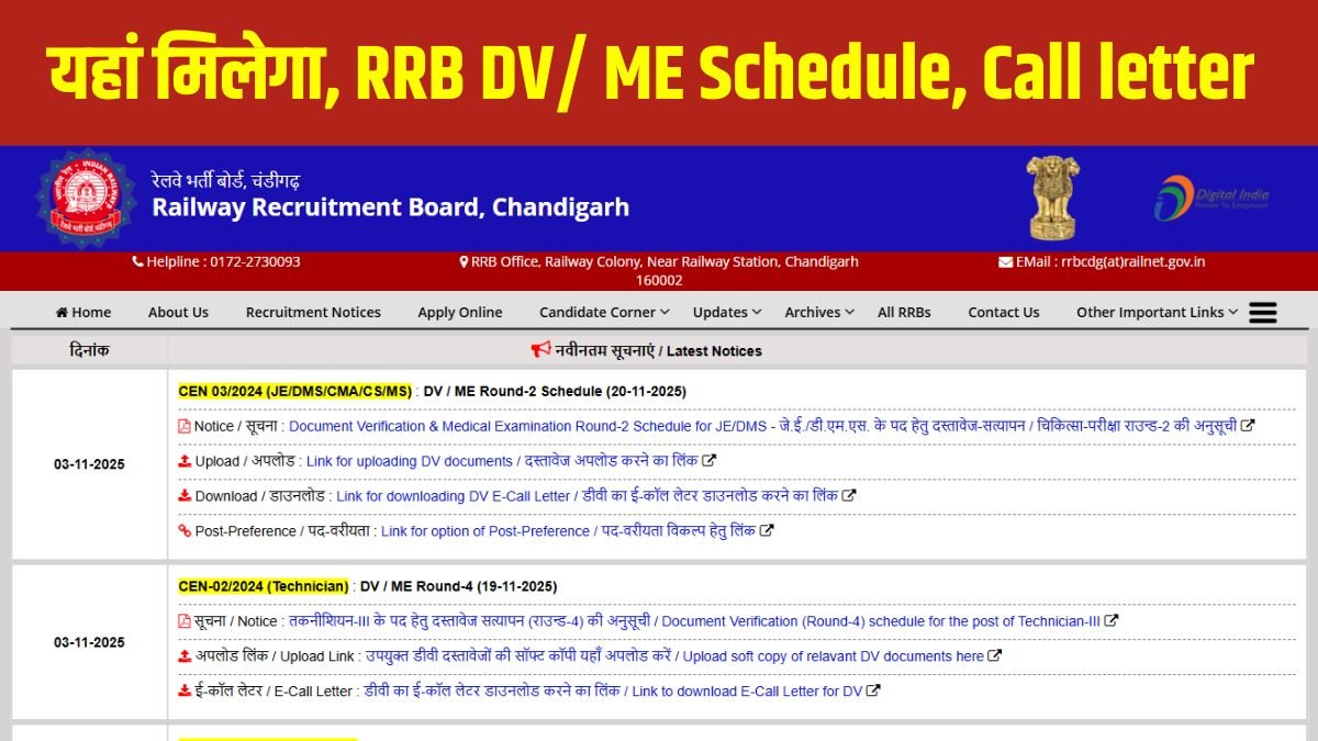 RRB DV/ ME Schedule, call letter: आरआरबी ने जारी किया डॉक्यूमेंट ...