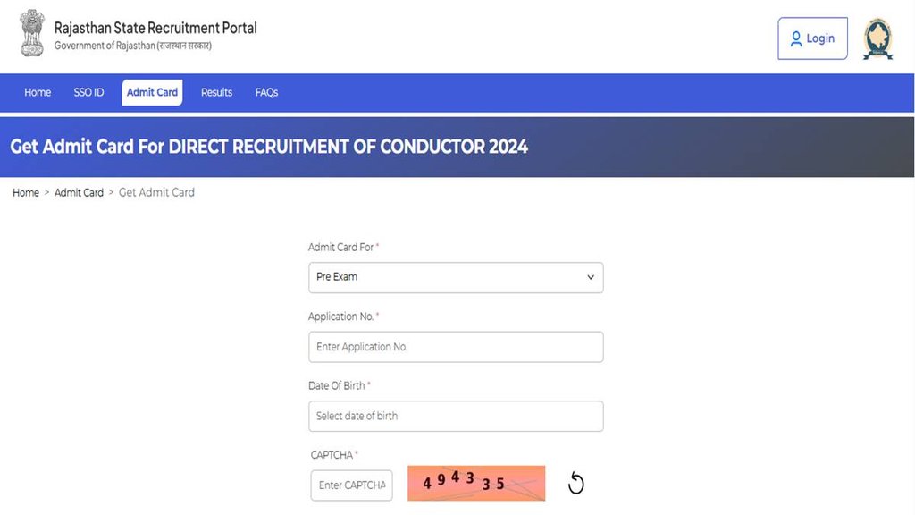 Rajasthan Conductor Admit Card, Rajasthan Staff Selection Commission,
