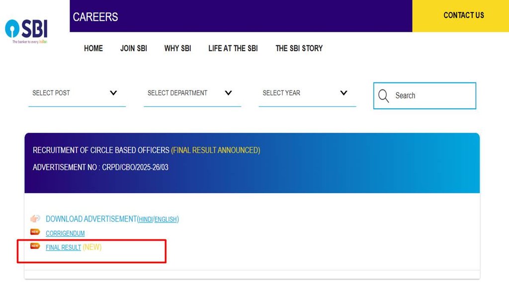 SBI CBO Final Result, sbi.bank.in, state bank of india, CBO Final Result Out