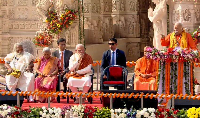 Historic Moment PM Modi Hoists Flag at Ram Mandir Ayodhya