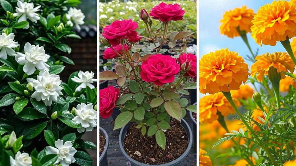 colorful flowers, colorful flowers in winter , marigold flowers, rose in pots