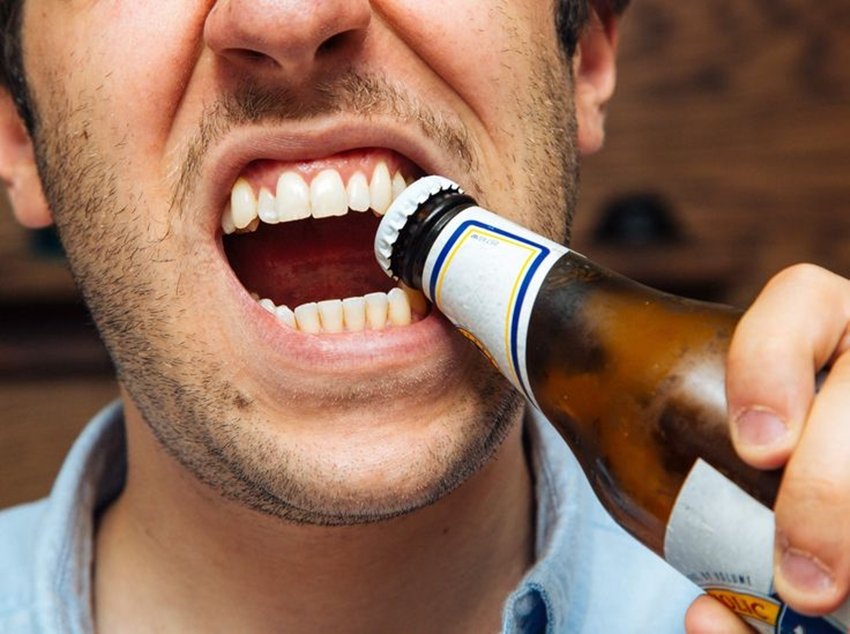 opening bottle with mouth