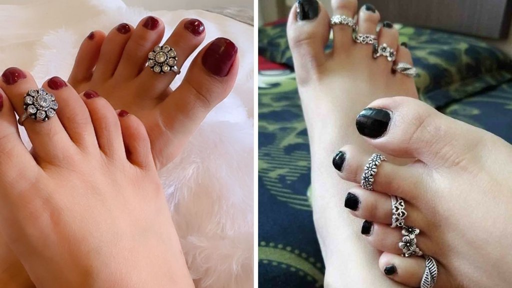 Black silver anklets, toe rings, chandi ki bichhiya