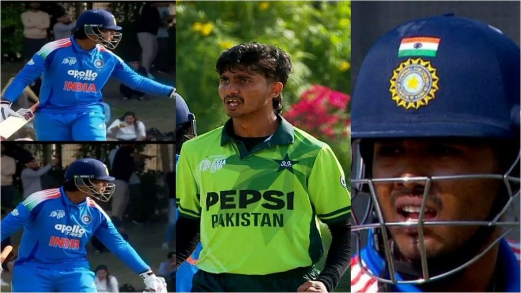 IND U19 vs PAK U19 Vaibhav Suryavanshi Ayush Mhatre Fight Pakistan Bowler Ali Raza heated argument