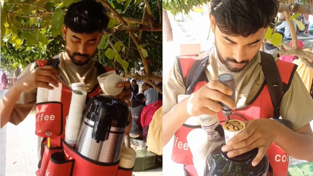 Desi Jugaad Viral Video Man sells coffee in market using unique technique