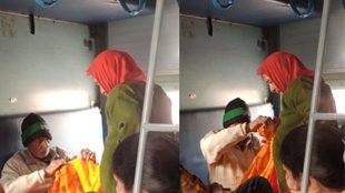 Elderly Man Helps Wife Pleat Sarees on Train, Viral Video Wins Hearts