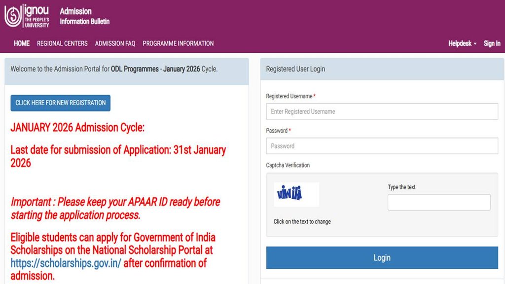 IGNOU Admission, IGNOU January Admission, IGNOU ODL Admission,