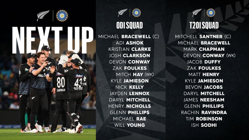 IND vs NZ ODI, IND vs NZ T20I, New Zealand squad vs India